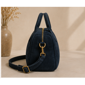 Sac à main en cuir de vachette véritable bleu marine moderne pour femmes avec fermeture à glissière, style luxueux - Product Image 3