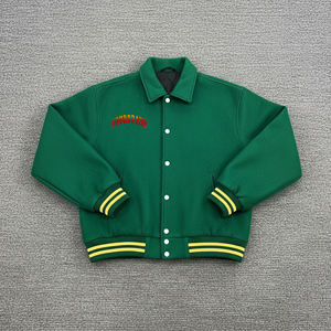 Veste d'hiver matelassée en coton lourd 100% laine avec logo brodé en chenille personnalisé, veste de baseball unie tendance - Product Image 1