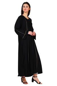 Nouveau à la mode femmes Naqab à manches longues ligne unique noir Burqa Style ethnique solide Hijab mode islamique robes musulmanes Abaya - Product Image 2