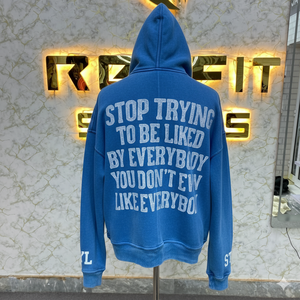 Sudadera con capucha azul para hombre con letras de diamantes de imitación y estampado brillante, estilo streetwear, corte regular, para otoño - Product Image 2