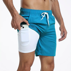 Bermuda basique en coton taille moyenne pour hommes coupe ample anti-rides pour la plage athlétique course à pied Fitness tenue décontracté style lavé - Product Image 2