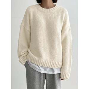 Pull en tricot à col rond à épaules tombantes surdimensionné noir pour femmes pour l'automne et l'hiver - Product Image 3