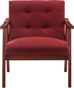 THLCr - 0036 Chaise d'Appoint Américaine Natalie en Tissu Rouge Grenat Espresso Fini pour Salon - Product Image 4