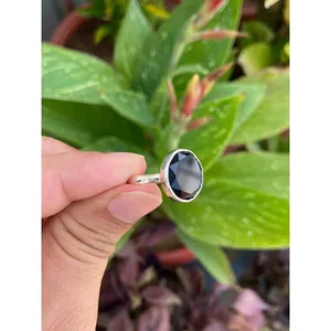 Bague solitaire en onyx noir rond, argent sterling 925, bague en pierres précieuses faite à la main, fournisseur de bijoux en gros - Product Image 3