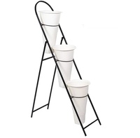 Présentoir de fleurs en métal avec 16 seaux à fleurs Support pour plantes à 4 niveaux avec chariot à 4 roues pour jardinière intérieure et extérieure avec support