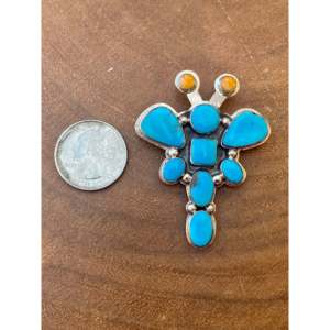 Pin/Colgante de Libélula Turquesa Hecho a Mano por Artesanos Navajo con Incrustaciones de Múltiples Piedras y Bisel de Plata Esterlina - Product Image 3