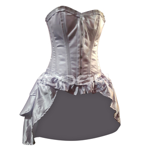 Sexy White Satin Overbust <b>Corset</b> with Ruffled Bustle Skirt - Product Image 1