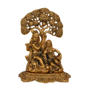 New Arrival Handmade Gold Plated Radha Krishna And Back Side Tree Design Statue For Home Decoration And Gifting