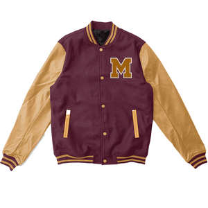 M Logo Casual Marron Design Varsity Vestes Avec Couleur Personnalisée Logo Manches En Cuir Letterman Warm Varsity Jacket Pour Unisexe - Product Image 1