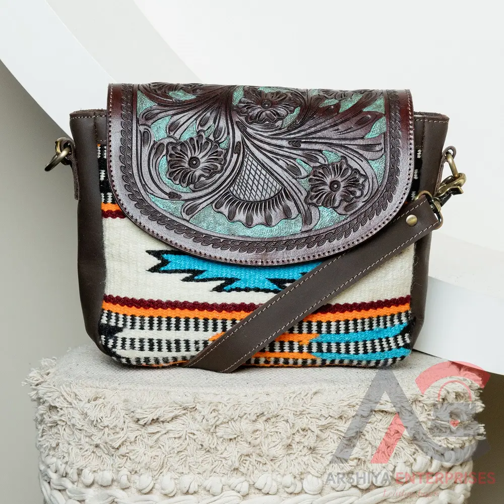 Bolso de cuero azteca con herramientas hecho a mano real, bolso elegante de cuero tallado turquesa para mujer, bolsos ocultos para SILLÍN