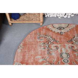 Alfombra de 4,2x4 pies, Alfombra Redonda Vintage, Alfombra Abstracta Naranja - Product Image 5