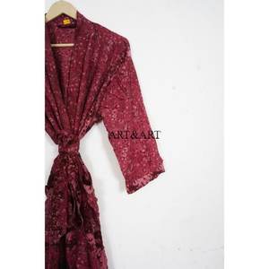 Elegant Vintage Women's Long Silk Kimono Robe Indian Print Summer Sleepwear Luxurious Nonwoven Soft Beach Cover Daily Life Style - Product Image 3