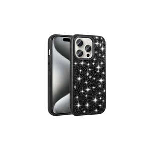 Coque arrière de luxe Netzy SAFA Linea avec design en pierre brillante pour iPhone 15 Pro 11 Pro 14 Plus 8 Plus - Noir, emballé en magasin - Product Image 1