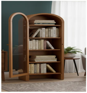 Librería Moderna con Puerta y Parte Superior en Forma de U Invertida en Madera de Mango con Acabado Natural, Mueble de 46x38x170 cm - Product Image 1