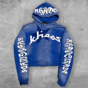 Trajes de sudor de lavado ácido Algodón Grueso Zip up Apliques Bordado Parche Acampanado Chándales completos Sudaderas con capucha y pantalones de chándal Conjuntos para hombres - Product Image 4