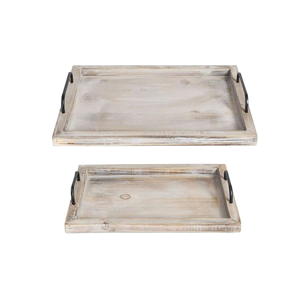 Newly Designed Rustic Vintage Food <b>Serving</b> Trays <b>Set</b> 2 | Nesting Wooden Board with Metal Handle <b>Serving</b> Trays - Product Image 4