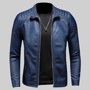 Chaqueta de sujeción con cremallera ajustada de alta calidad de tendencia, atractiva chaqueta de cuero de grano completo Negro Marfil a rayas para hombres - Product Image 5