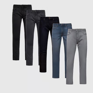Jeans Rectos Elásticos de Corte Regular y Ajustado, Teñidos con Hilo, para Hombres Altos, Color Gris Concreto, Estilo Urbano, Transpirables, con Botones, Primavera, 100% Algodón - Product Image 1