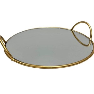 European-style Golden Iron Glass <b>Mirror</b> Decorative Tray Metal <b>Round</b> <b>Light</b> Luxury Ornaments - Product Image 5