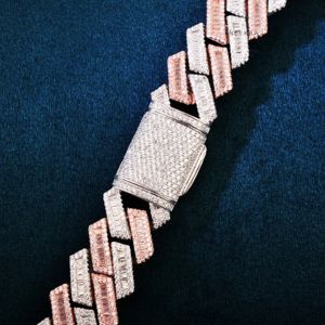 Probador de diamante de cadena de eslabones cubanos de moissanita de corte Baguette de dos tonos de 17mm, cadena de moissanita de hip-hop de Plata de Ley 925 India - Product Image 4