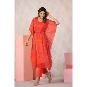 Conjunto de Kaftán y Pantalón de Chifón Bohemio Radiant Ember para Mujer - Conjunto de 3 Piezas - Product Image 1