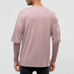 T-shirt formel tricoté à manches courtes personnalisé pour hommes surdimensionné 100% coton avec manches côtelées double couche respirant à bas prix - Product Image 3