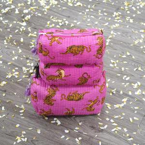 Handmade for Quilted Cotton Eco-Friendly for Case Set 3 Vintage Travel Cosmetic Pouches Water-Resistant Durable Available - Product Image 4