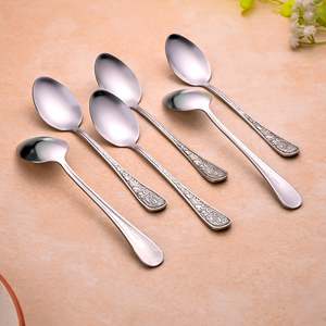 Set 6 Classic Silver Blossom Tea Spoons Long Handle 10ml <b>Small</b> Capacity Dessert Coffee Teaspoons <b>Mirror</b> for Weddings Cafes - Product Image 5