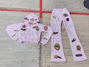 Custom Cotton Fleece Acid Wash Hooded Drawstring Tracksuits Unisex <b>Sweat</b> Suit with OEM Logo Fashion Style Sets - Product Image 2