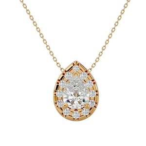 Collier pendentif en or 18 carats avec diamant taille poire et breloque halo goutte d'eau pour femme - Product Image 1