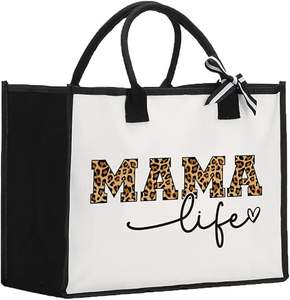 MyOrganicBag Sac fourre-tout en toile fait à la main avec fermeture ouverte à trois sangles et décoration de lettres pour Mama Life - Product Image 1