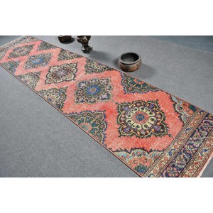 Alfombra de área grande clásica oriental turca Vintage 31X132 pies Material de lana de diseño de retazos rojo azul con respaldo de látex para adolescentes - Product Image 4