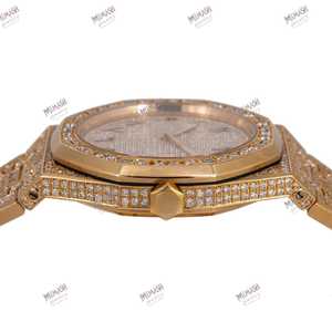 Customized 36mm Gold Tone Moissanite Diamond <b>Watch</b> Luxury Antique Diamond Studded Unisex Design with Black Arabic Numerals Dial - Product Image 4