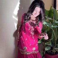 Gaun pesta siap pakai untuk anak perempuan, SHARARA DAN DUPATTA, pakaian desainer India untuk anak perempuan, untuk Idul Fitri tahun 2025