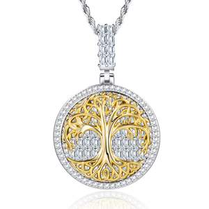 Haute qualité 925 argent Sterling plaqué or 18 carats arbre de vie glacé Baguette coupe pendentif pour hommes Moissanite pendentifs et breloques - Product Image 1