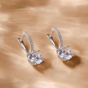 Jeulia <b>Classic</b> Round Cut Sterling Silver Fashion Drop Earrings - Product Image 6