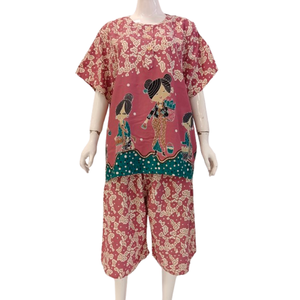 Women's Summer Thermal Pajama Set with <b>Shorts</b> and Knee-Length <b>Trouser</b> Comfortable O-Neck Design Elastic Waist by Cheery - Product Image 1