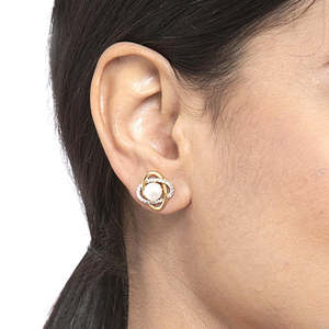 Boucles d'oreilles clous CLARA en argent sterling 925 avec perles véritables, plaquées or, rhodium et or rose, avec zircone suisse et fermoir à vis, cadeau pour femme - Product Image 5