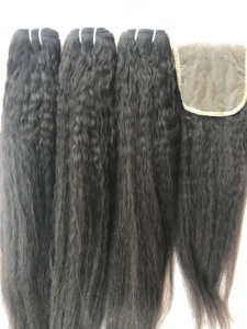 Extensiones de Cabello Humano Virgen Camboyano con Cutícula Alineada, Liso Kinky, con Cierre 4x4 de Encaje Transparente, Venta al por Mayor - Product Image 3