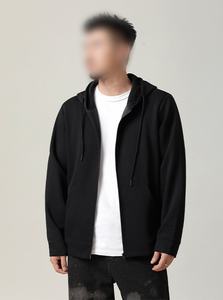 Men 100% Cotton Heavyweight Zipper Hoodie Set Knitted Solid Pattern <b>Lined</b> Design <b>Stand</b> Utility Pockets <b>Washed</b> Style-ODM - Product Image 3