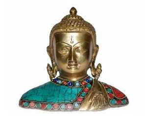 พระพุทธรูปทองเหลืองประดับด้วยงานหินสีสันสดใส เหมาะสำหรับตกแต่งบ้าน พื้นที่โยคะ การทำสมาธิ และเป็นของประดับตกแต่งภายในที่หรูหรา - Product Image 3