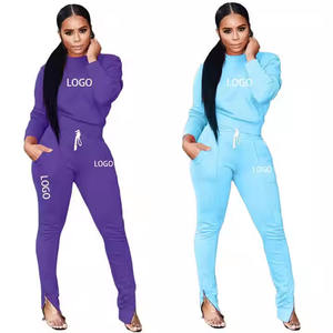 Precio barato 100% algodón mujeres elegante media cremallera caída hombro chándales holgado sudadera con pantalones de chándal conjuntos - Product Image 2