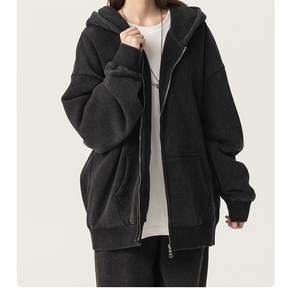 Puff Printing Cotton Full Zipper Hoodie Vintage Acid Washed Fashion Hoodies for Men Custom Zip Hoodies - Product Image 2