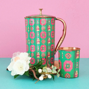 Carafe à eau en cuivre pur à 99 %, design moderne imprimé fantaisie, écologique, pour la restauration à domicile, hôtels, restaurants et vente en gros - Product Image 1