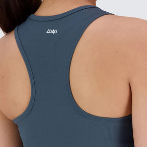 Camiseta sin mangas acanalada personalizada para mujer, ropa deportiva sin costuras con espalda cruzada y músculos - Product Image 4