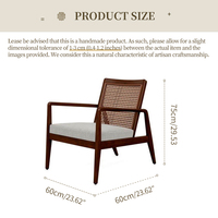 Fauteuil d'appoint en bois de frêne de style Mid-Century Modern avec rotin naturel, fauteuil de salon, canapé, fauteuil de bien-être et de relaxation