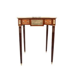 Table d'appoint carrée de luxe avec incrustation de marqueterie complexe et accents en laiton doré orné pour la décoration intérieure classique - Product Image 4