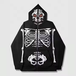 Sweat à capuche intégral zippé coupe droite, effet vieilli vintage, style streetwear, 100% coton molletonné/éponge française, séchage rapide, respirant, vente en gros - Product Image 6