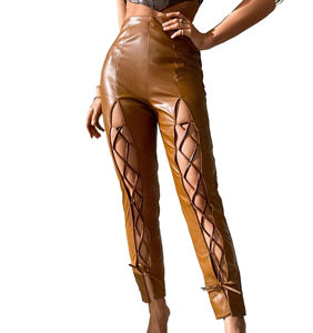 2025 femmes ample en cuir véritable pantalon de haute qualité décontracté Streetwear doux Stretch poches personnalisées PU tissu hiver Collection - Product Image 1