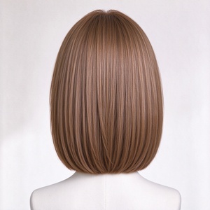 Light Brown Short Straight Human Hair <b>Wig</b> Bob Bobo Hairpiece Natural Scalp Middle Part for Women - Product Image 5